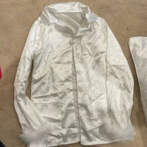 Bridal long sleeve top with feathers